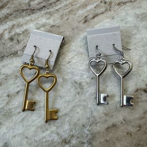 Brass Heart Key Earrings